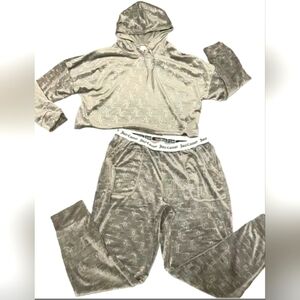 Juicy Couture Pajama / Jogger Set - Gray Crop Top Hoodie And Pants Size L